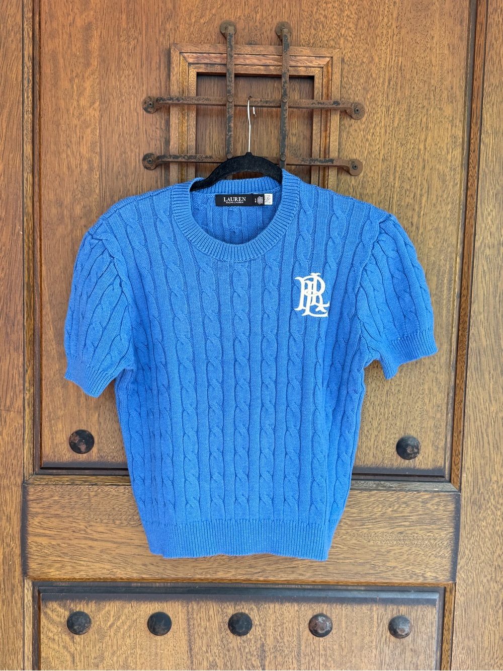 Lauren Ralph Lauren Royal Blue Short-Sleeve Cable-Knit Crewneck Sweater Size L